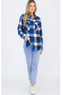 Lime Milo oversized boyfriend plaid checkered flannel top, casual blouse with relaxed fit and classic pattern, front button closure.