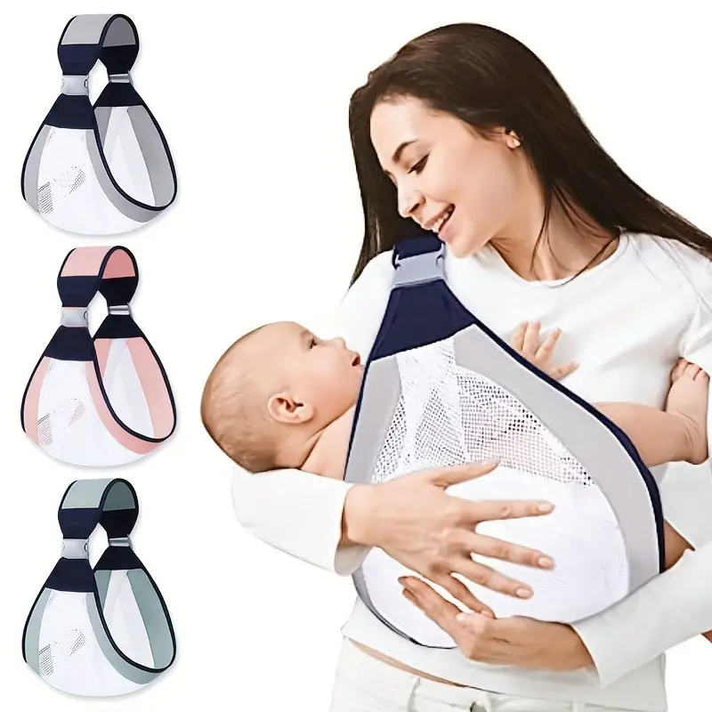 Portable breathable baby carrier by Lilac Milo, ergonomic baby sling designed for comfortable, secure baby wearing.