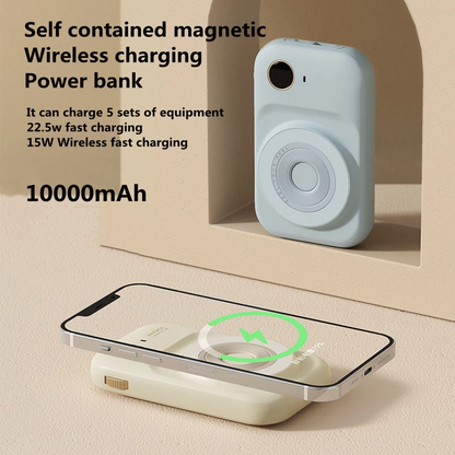Teal Simba magnetic power bank with dual-line mini portable charger for convenient charging on the go.