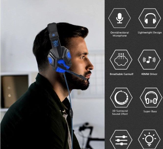 Yellow Pandora Ninja Dragon G9300 LED gaming headset with microphone, over-ear design and adjustable headband for immersive gaming.
