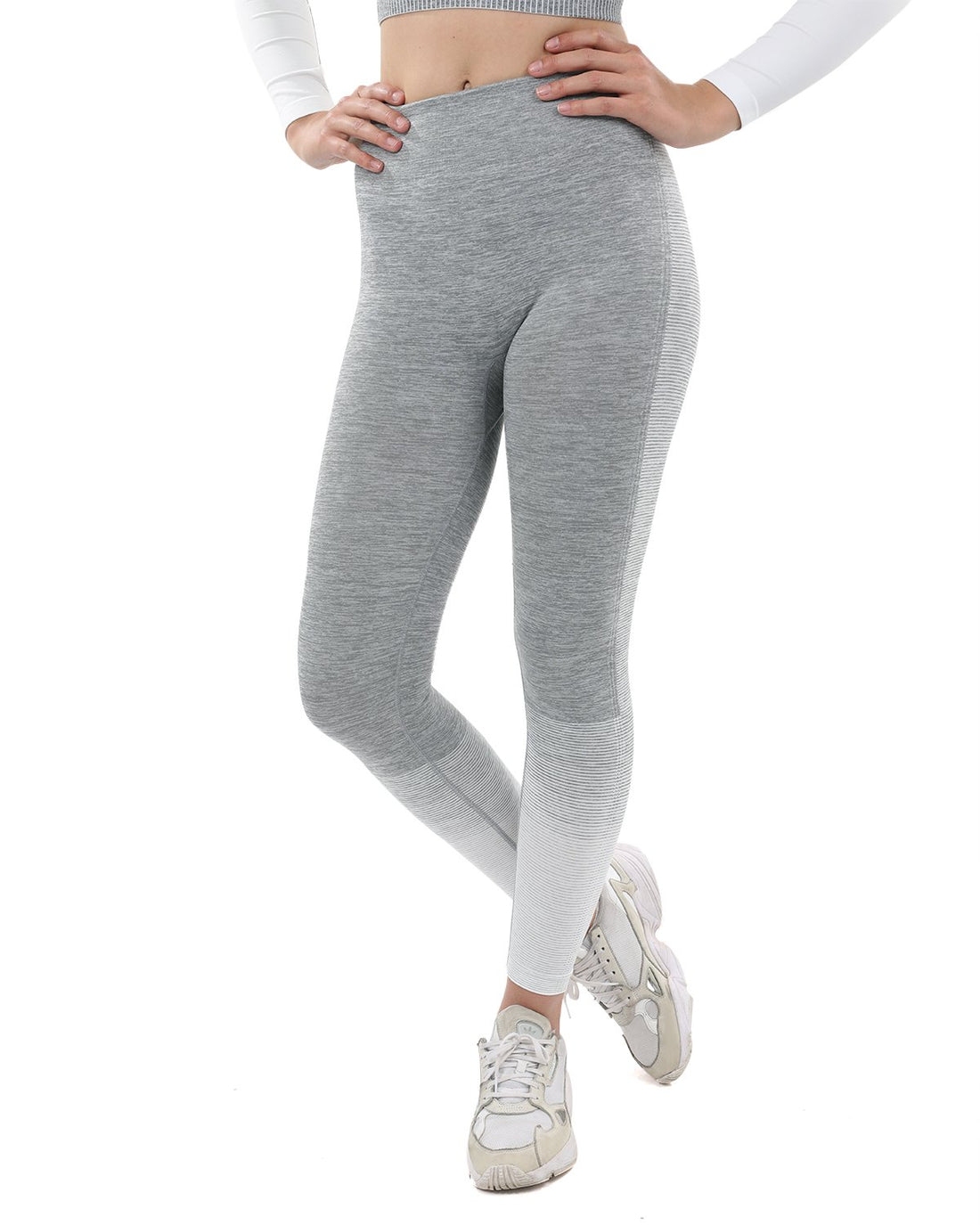 Lazurite Bocana Seamless Leggings in grey and white, women&