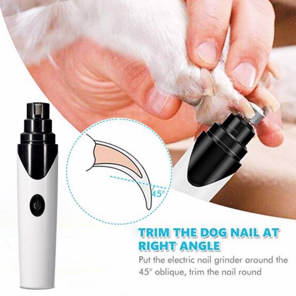 Rechargeable Teal Simba dog nail grinder and pet nail clipper with grooming trimmer for pets, showing the grinder and trimming tools.