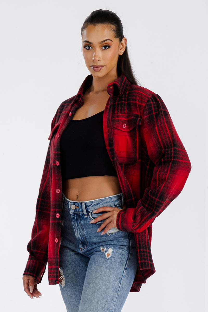 Lime Milo Boyfriend oversized soft flannel shacket in a cozy, stylish jacket with button closure and plaid pattern.