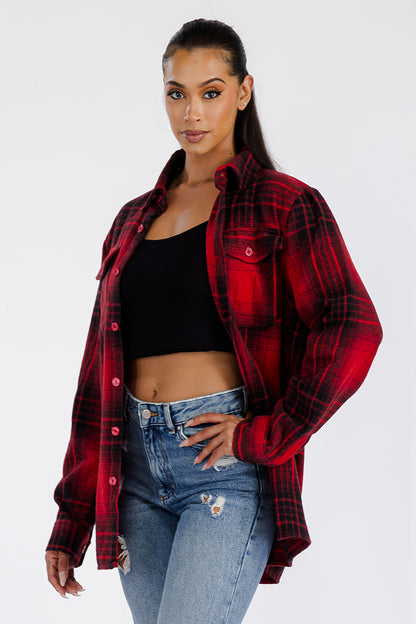 Lime Milo Boyfriend oversized soft flannel shacket in a cozy, stylish jacket with button closure and plaid pattern.
