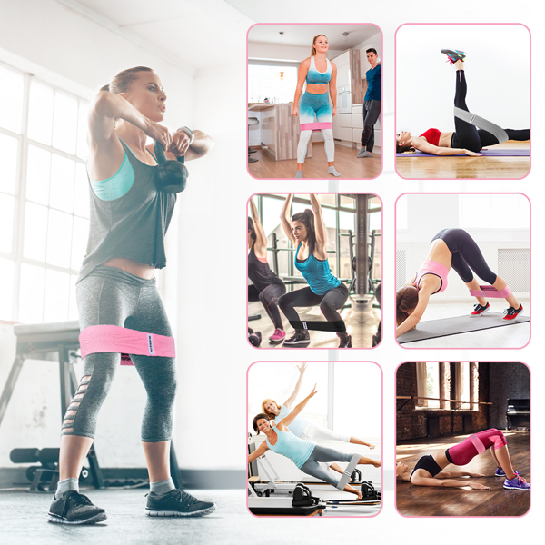 Three Lilac Milo resistance exercise bands in a set, ideal for fitness and strength training workouts in sports and outdoors activities.