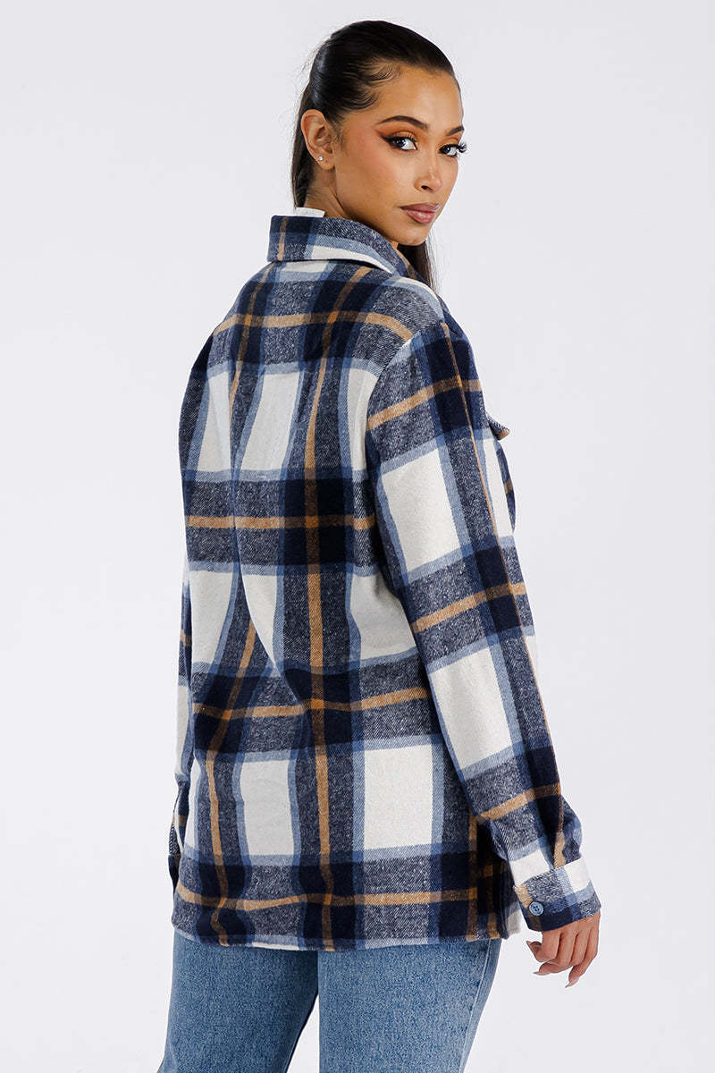 Lime Milo Boyfriend oversized soft flannel shacket in neutral tones, styled with buttons and chest pockets, perfect for casual wear.