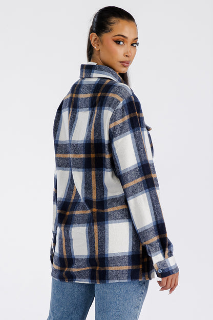 Lime Milo Boyfriend oversized soft flannel shacket in neutral tones, styled with buttons and chest pockets, perfect for casual wear.