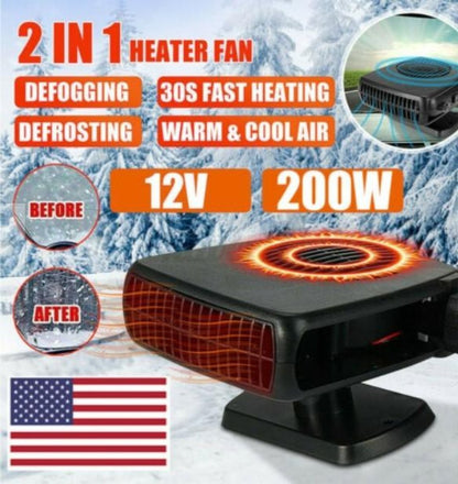 Yellow Pandora 200W 2-in-1 car heater and windshield defroster showing compact design and control panel for automotive use.