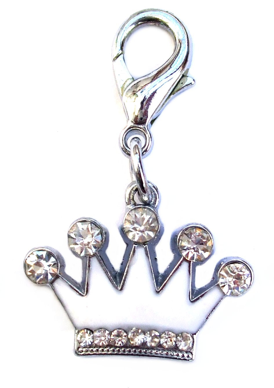Salmon Oscar Crown Crystal &amp; Enamel Pet Dog Cat Charm attached to a colorful pet leash, showcasing detailed design and vibrant colors.