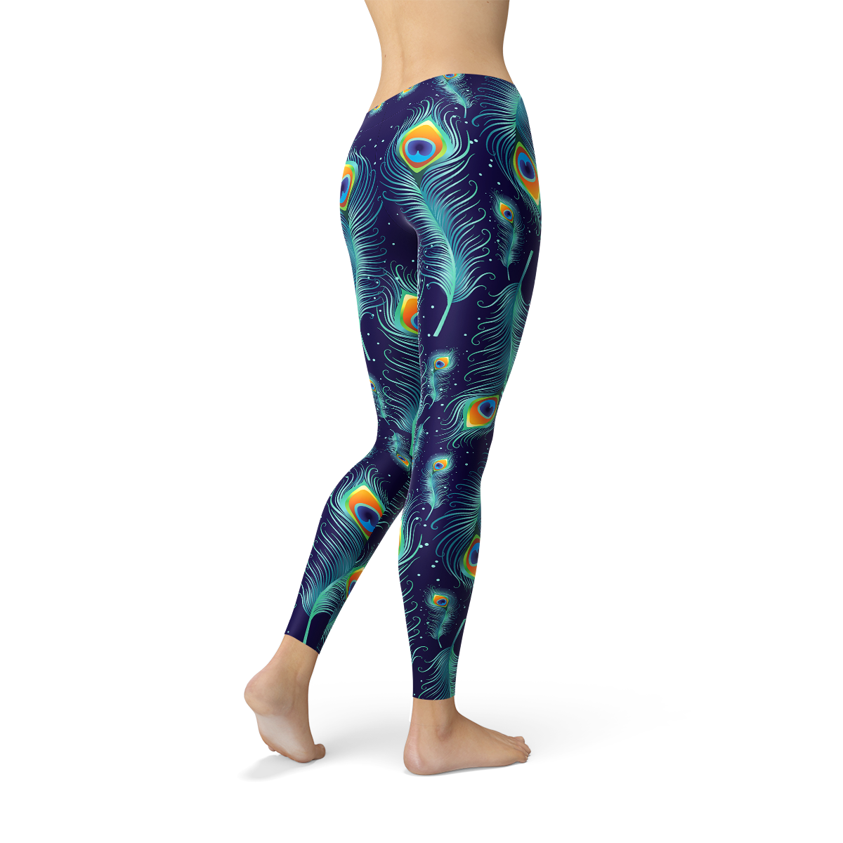Maroon Sooty blue peacock feathers leggings featuring vibrant feather pattern and comfortable fit, ideal for stylish casual wear.