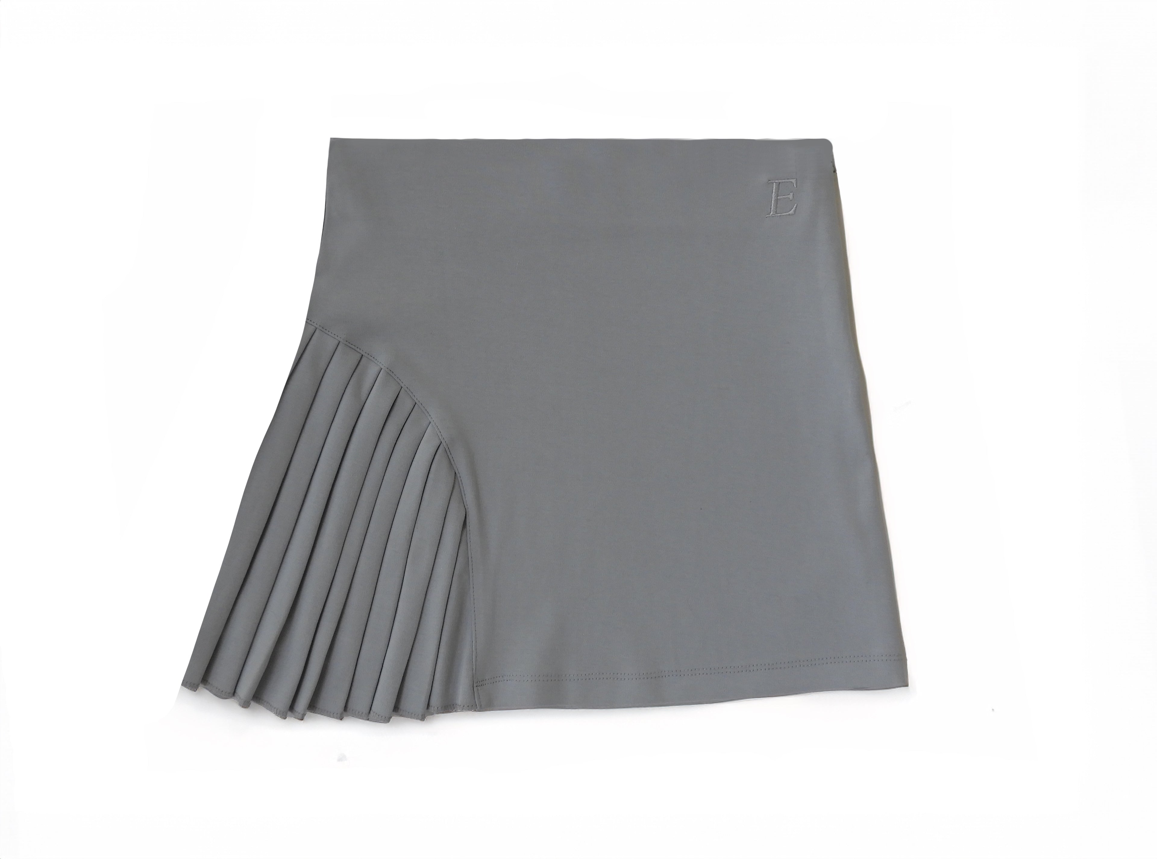Emerald Hephaestus half-pleated mini skirt in black fabric, showcasing its stylish design and fitted waist.