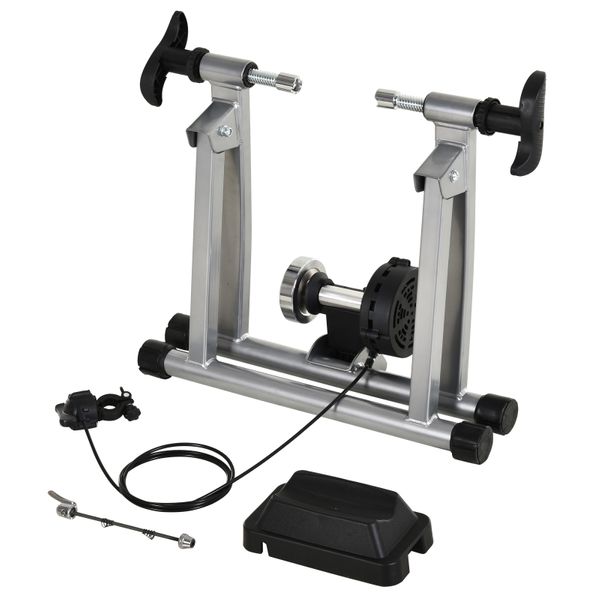 Taupe Shadow Soozier indoor magnetic bike trainer stand with 5 resistance levels, compact cycling equipment and accessories.
