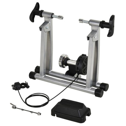 Taupe Shadow Soozier indoor magnetic bike trainer stand with 5 resistance levels, compact cycling equipment and accessories.