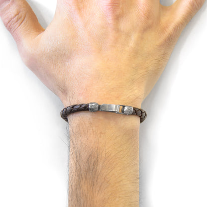 Cacao Brown Skye Silver and Braided Leather Bracelet by Magenta Sooty featuring silver accents and intricate braided leather design