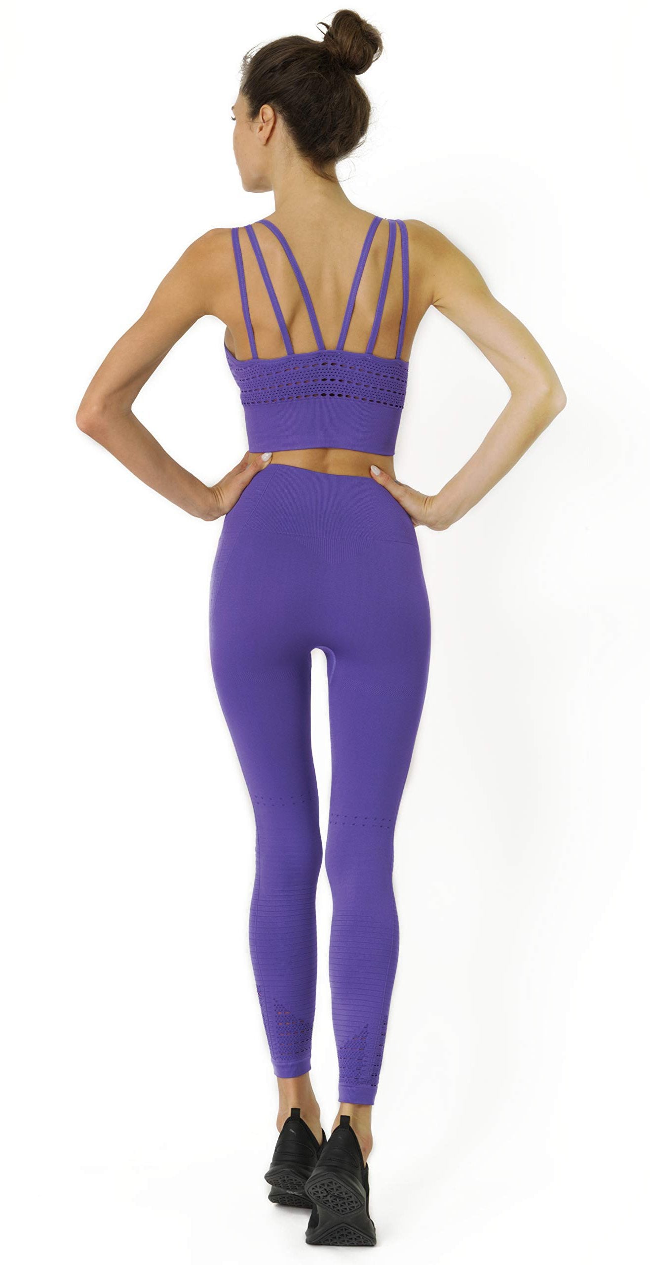 Purple mesh seamless set for women by Lazurite, featuring a comfortable, stylish activewear or loungewear outfit.