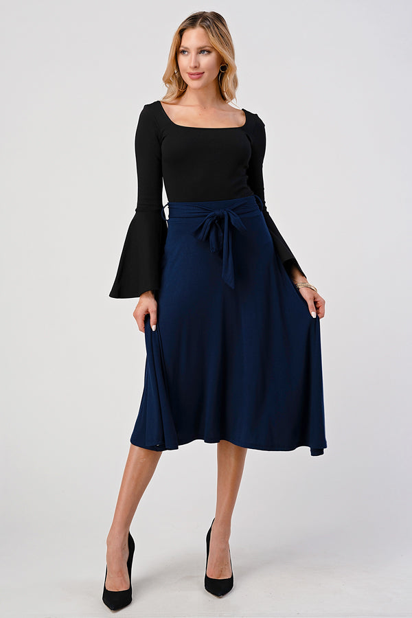 Solid high waist midi skirt with waist tie, Burgundy Daisy women&