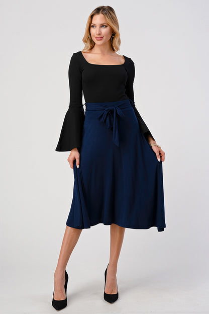 Solid high waist midi skirt with waist tie, Burgundy Daisy women&