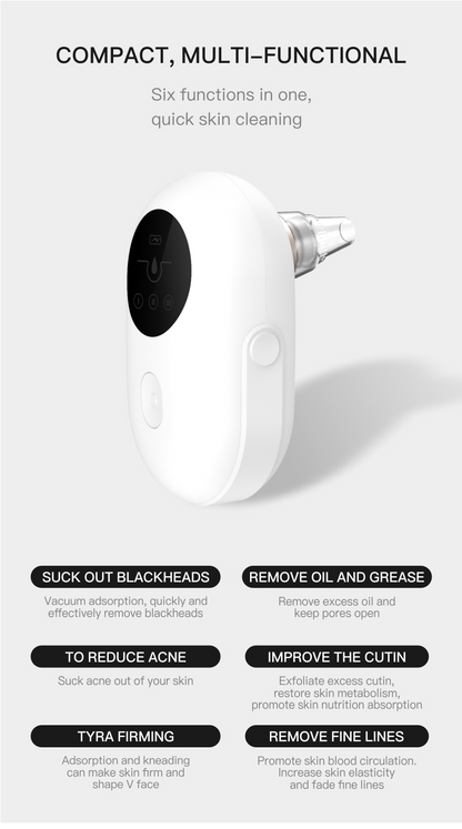 Portable Teal Simba face deep pore cleaner vacuum for blackhead removal, shown in black with sleek design and adjustable suction heads.
