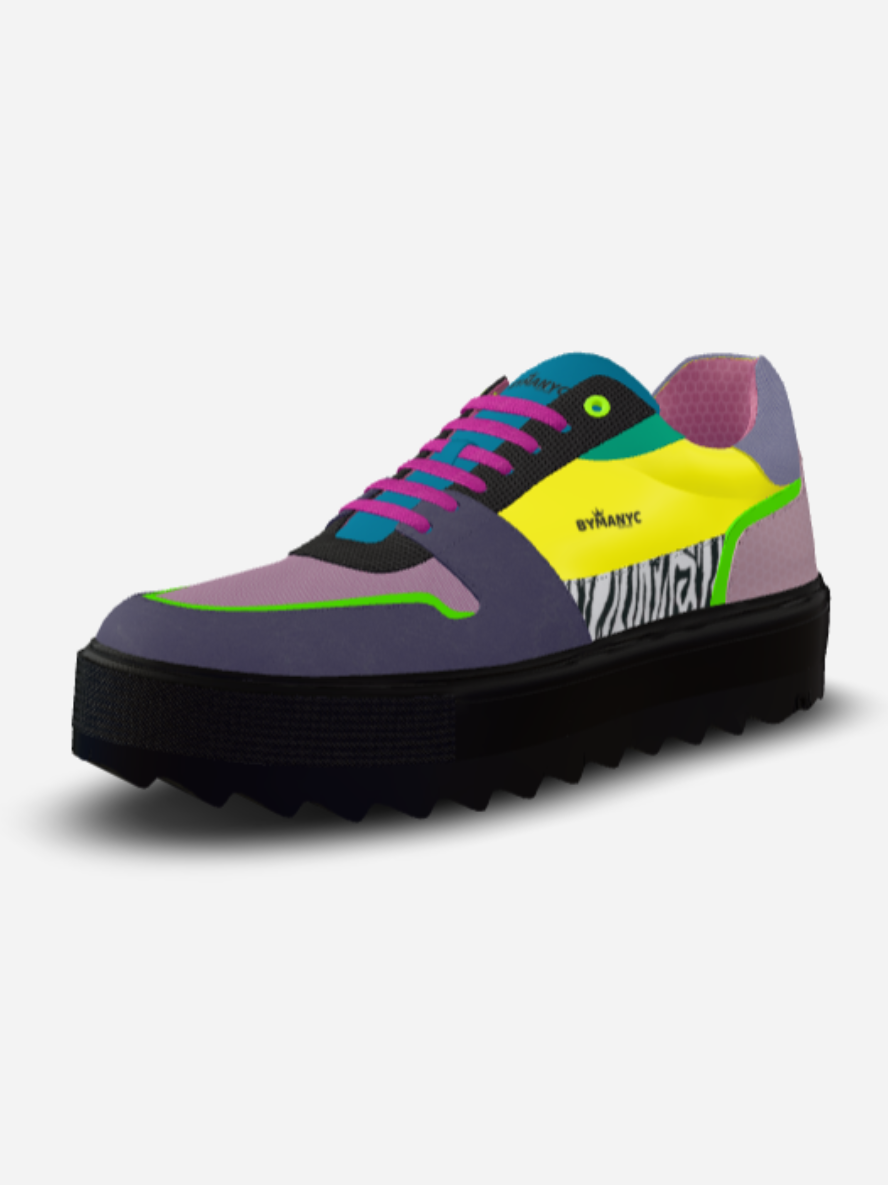 White Chaos vegan sneakers Riverside Rush BYMANYC® New York, stylish casual footwear with white and green accents.