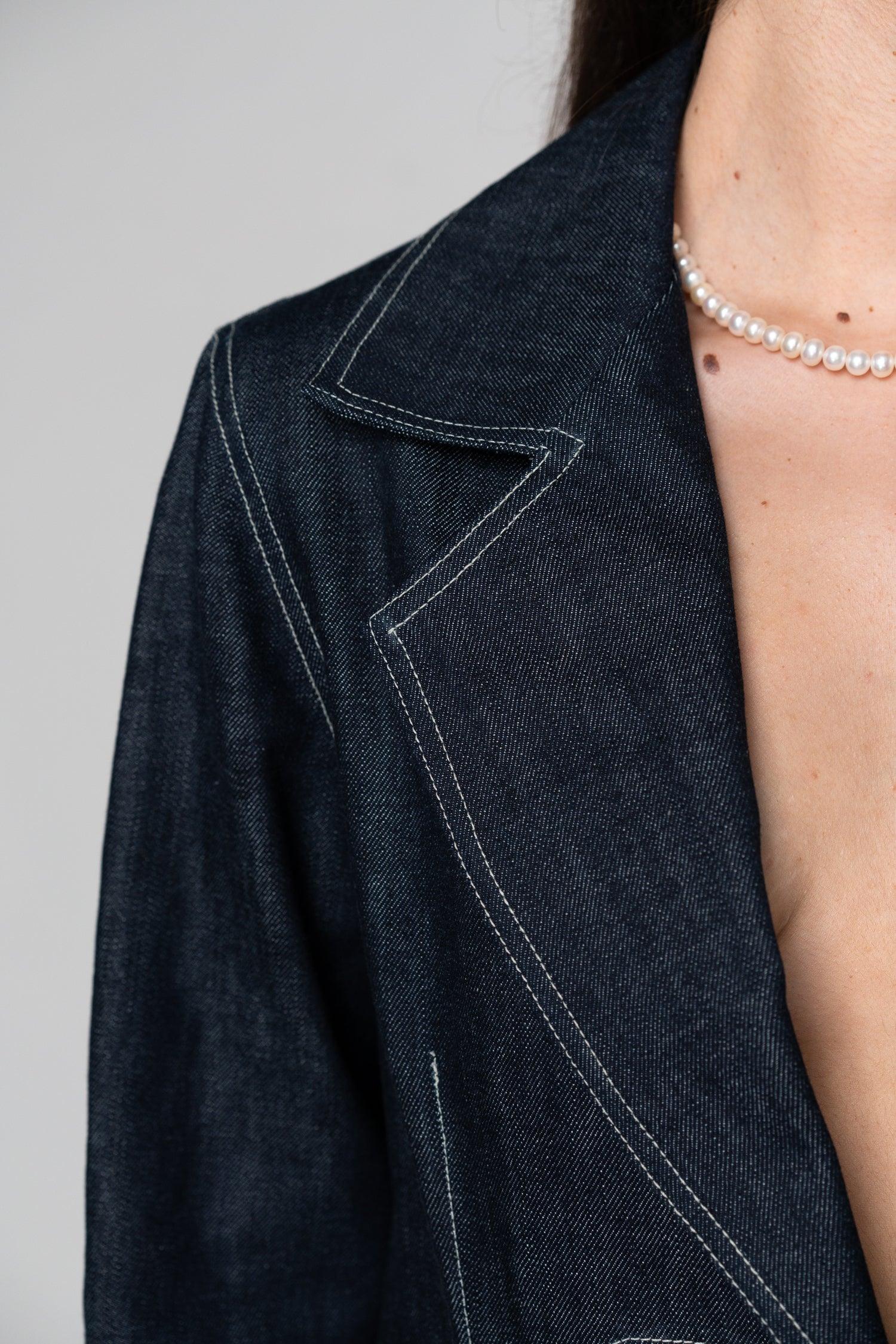 Broken heart design denim blazer by Brown Pontus, stylish jacket with distressed details and a trendy, edgy look.