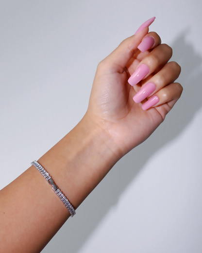Sterling silver and 18k gold plated Icy Tennis Bracelet by Ultramarine Birch with sparkling gemstones on a delicate chain