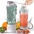 Lilac Milo 600ML waterproof electric juicer and fruit mixer bottle blender for home use, showing the blender with fruits inside.