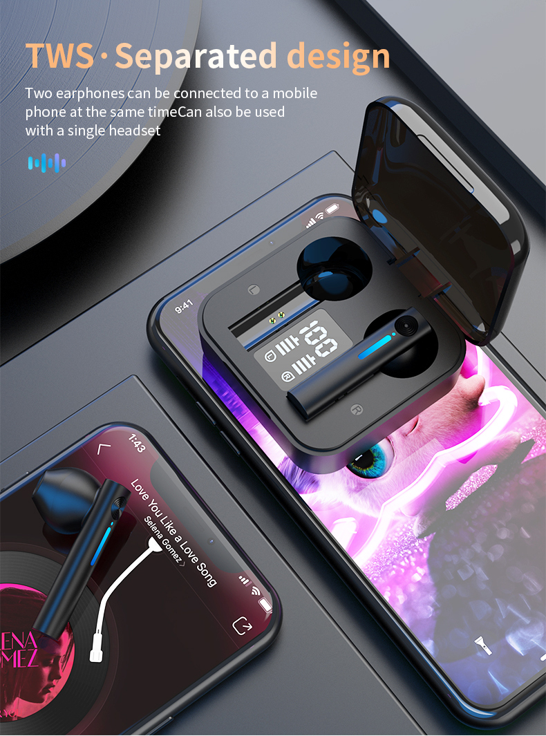 Teal Simba Bluetooth Earphones LED wireless TWS with microphone, compact tech accessories for hands-free calls and music.