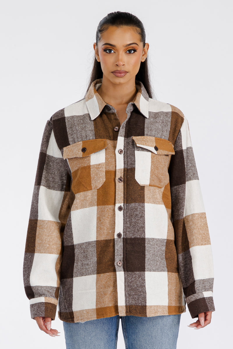 Lime Milo Boyfriend oversized soft flannel shacket in a cozy plaid design, styled as a casual jacket or coat.
