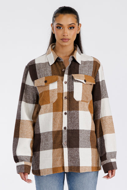 Lime Milo Boyfriend oversized soft flannel shacket in a cozy plaid design, styled as a casual jacket or coat.