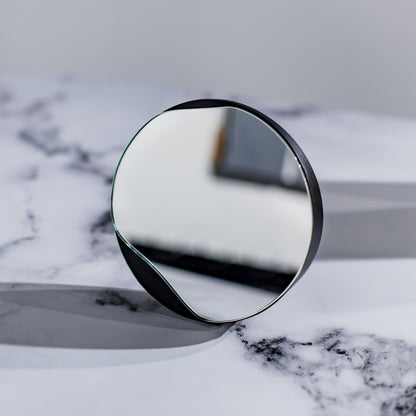 Biotite bathroom cosmetic round mirror with oak wood or black frame, featuring a sleek, modern design for bathroom decor.