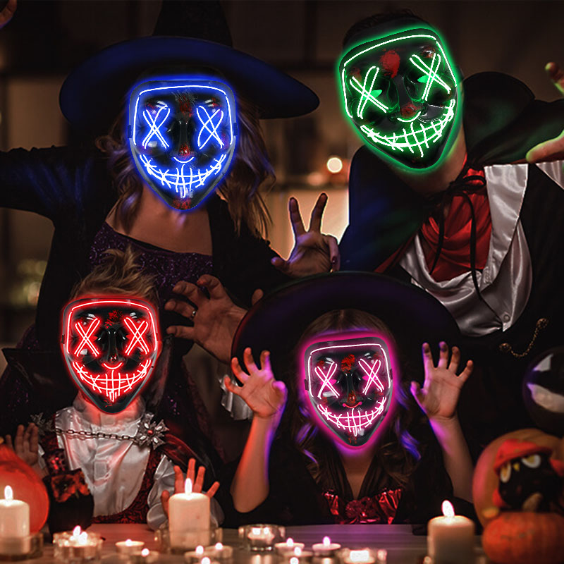 Lilac Milo neon LED glow Halloween mask with vibrant light-up design for cosplay and costume parties.