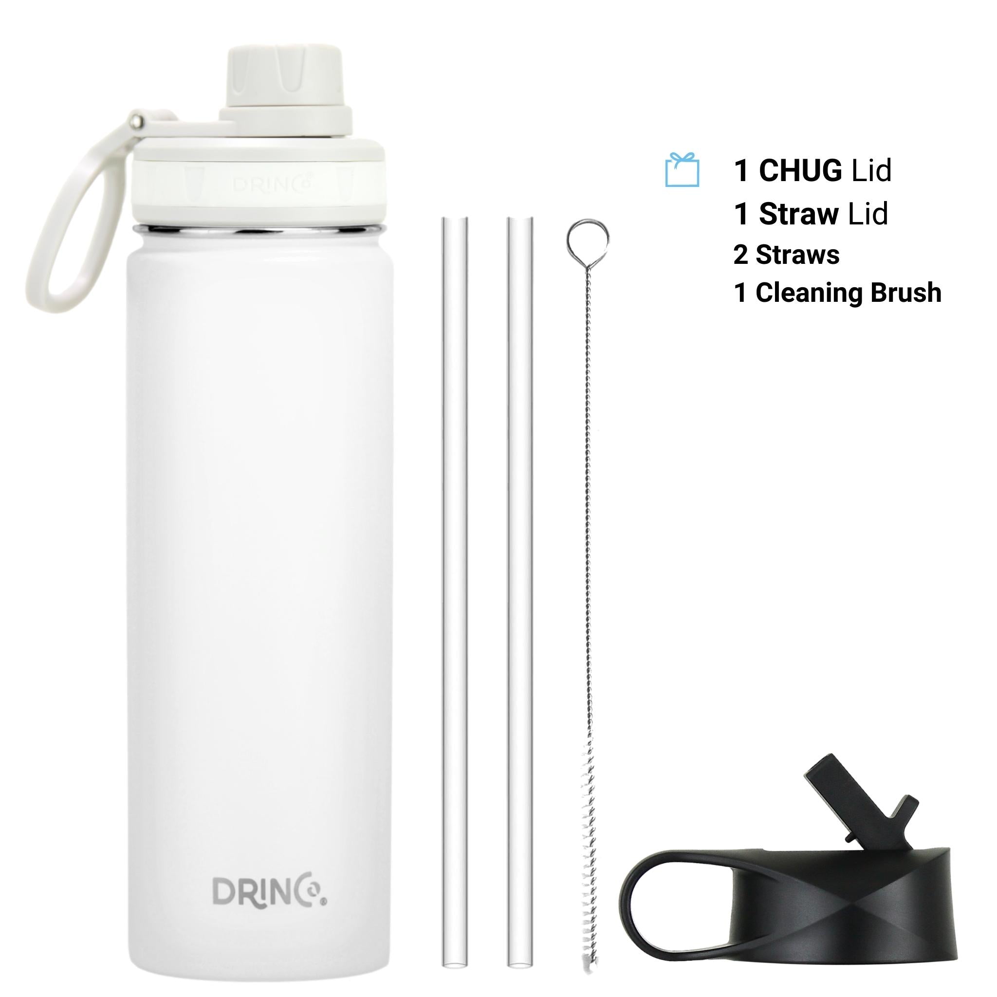 Orchid Lavender DRINCO 22oz stainless steel sport water bottle in Arctic White with a sleek, cylindrical design and screw-on lid