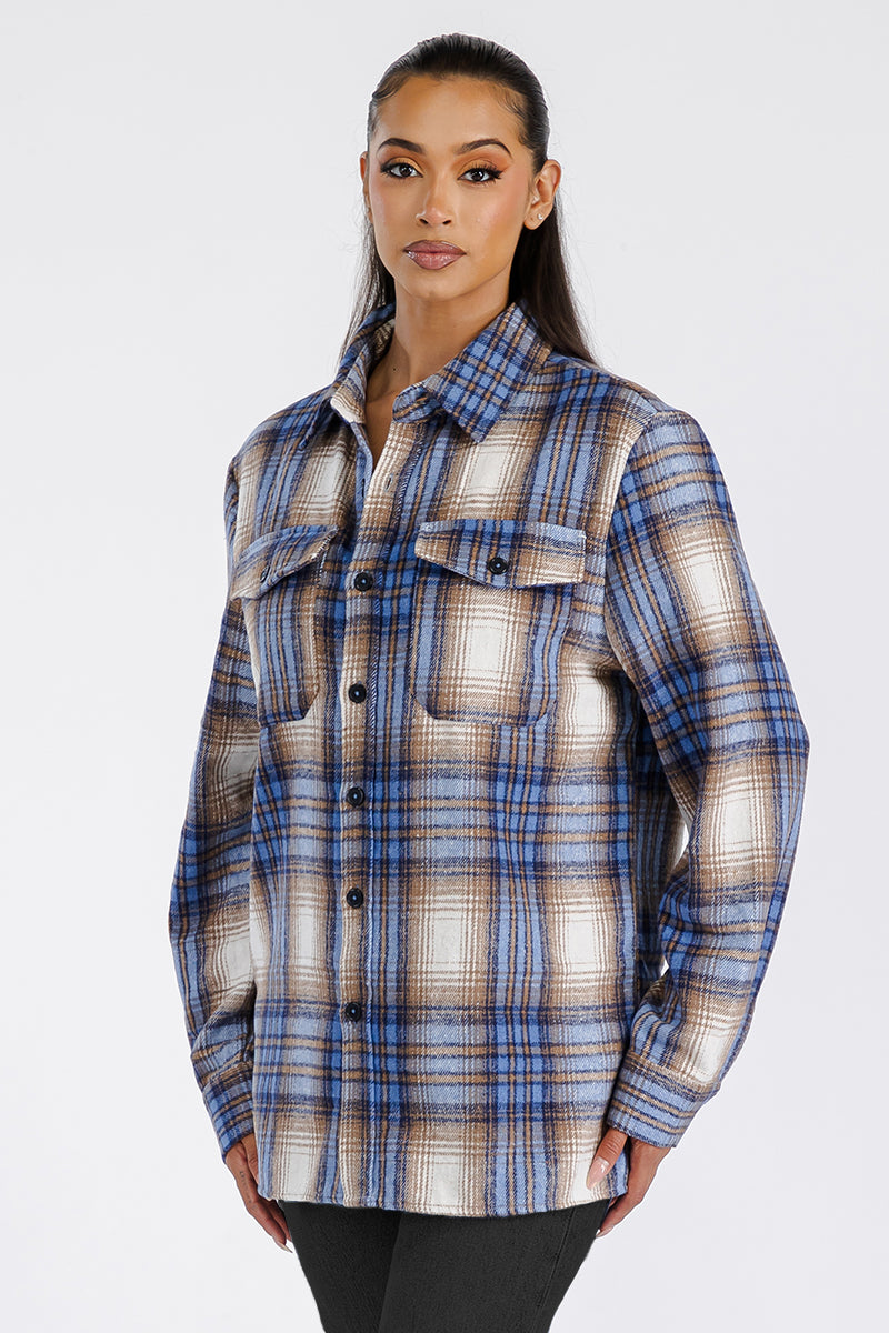 Lime Milo Boyfriend oversized soft flannel shacket in a cozy, relaxed fit, featuring a button-up front and plaid pattern.