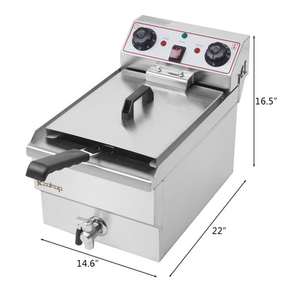Stainless steel Lilac Milo 1.7KW 12.5QT/11.8L kitchen deep fryer with faucet and single tank for efficient frying.