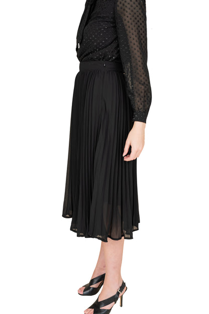 Gray Eos crushed chiffon skirt with a flowing, lightweight fabric and elegant pleats, perfect for casual or dressy occasions.