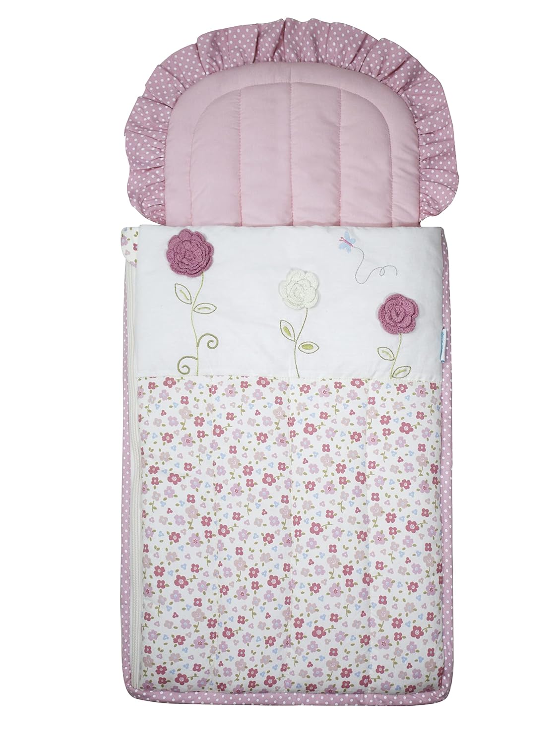 Amaranth Smokey newborn cotton quilted nest bag with rose print, soft sleeping bag for babies, cozy and comfortable for newborns.