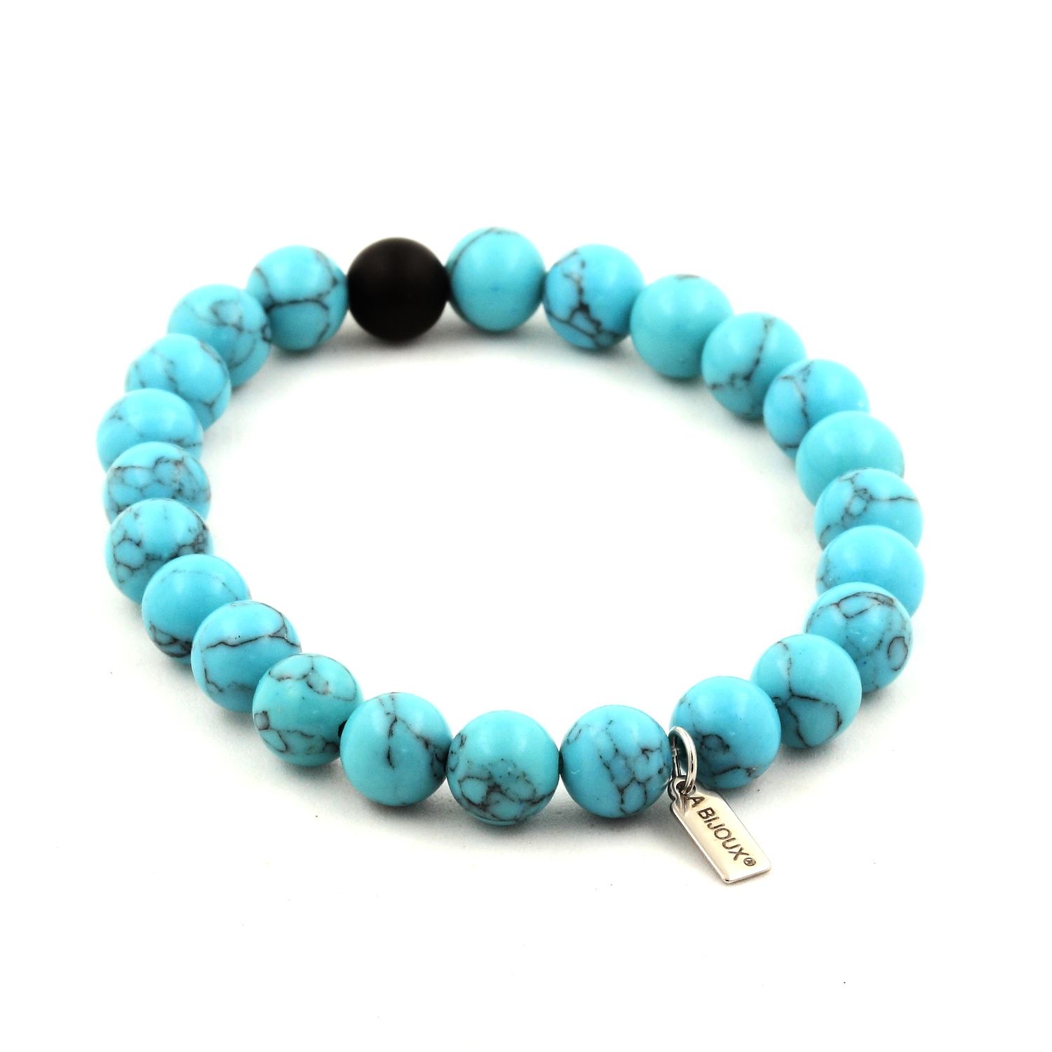 Turquoise and matte black onyx beaded bracelet with 8mm beads from Tan Coconut, featuring a stylish and natural gemstone design.