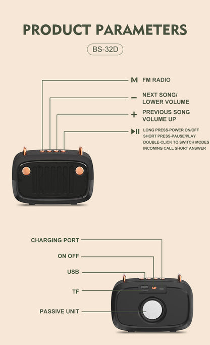 Lilac Milo portable wireless Bluetooth subwoofer speaker with FM radio, compact tech accessory with volume controls and LED indicator.