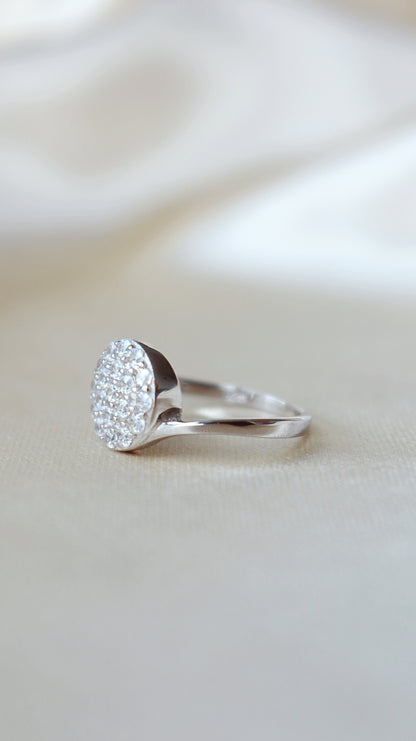 925 silver statement ring with diamond button design from Ultramarine Birch, featuring an intricate, elegant jewelry piece.