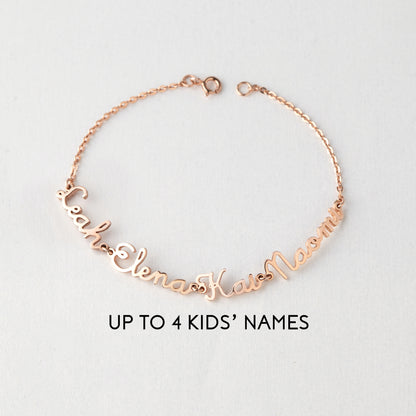 Green Millie mom bracelet with multiple engraved kids&