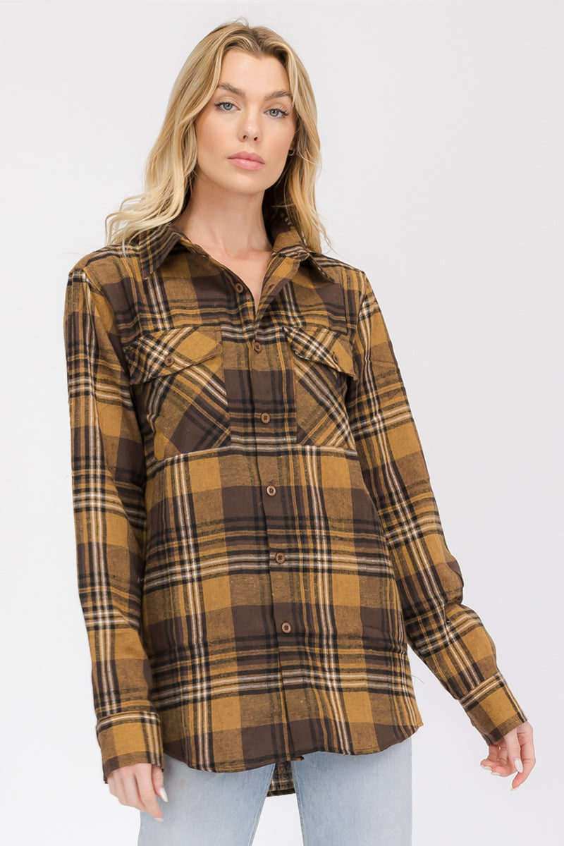 Lime Milo oversized boyfriend plaid checkered flannel top with relaxed fit and button-up front, casual and cozy style.