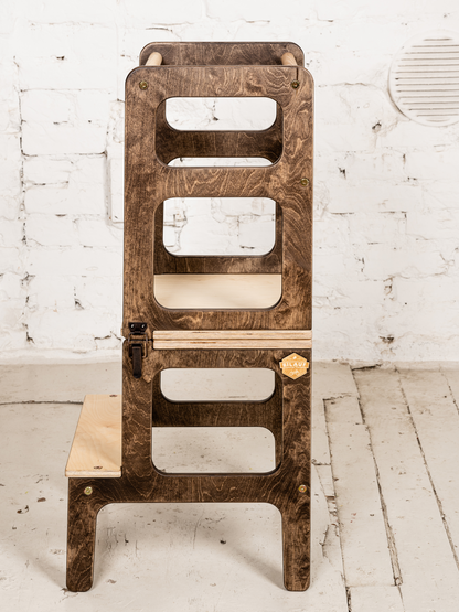 Brown 2-in-1 kitchen helper and table by Lavender Arachne, showcasing a versatile piece of kitchen furniture with a sturdy design.