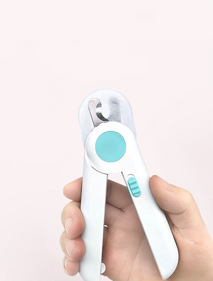 Lilac Milo LED cat nail scissors and trimmer, pet nail clipper with safety blades and built-in LED light for precise grooming.