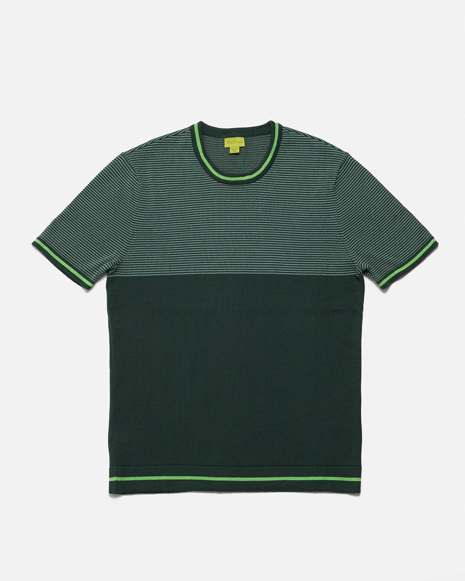 Multicolored crew neck knit T-shirt with short sleeves and top stripe pattern from Violet Castor.