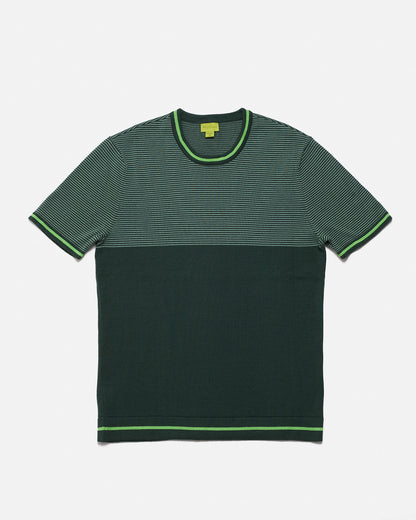 Multicolored crew neck knit T-shirt with short sleeves and top stripe pattern from Violet Castor.