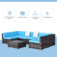Outsunny 7-piece rattan outdoor sofa set with taupe cushions, includes sofa, chairs, and table for patio outdoor furniture.