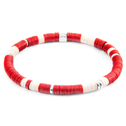 Red Malawi silver and vinyl disc bracelet by Magenta Sooty featuring colorful, layered circular charms on a silver chain.