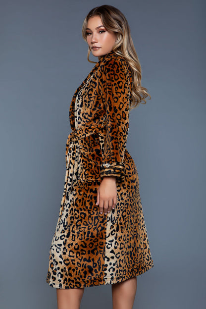 Magenta Caeneus leopard sleepwear robe with soft fabric, featuring a bold leopard print and relaxed fit for comfortable lounging.