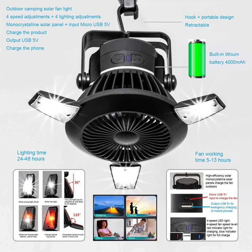 Lilac Milo foldable fan and portable LED solar camping lantern with hook, ideal for outdoor sports and camping activities