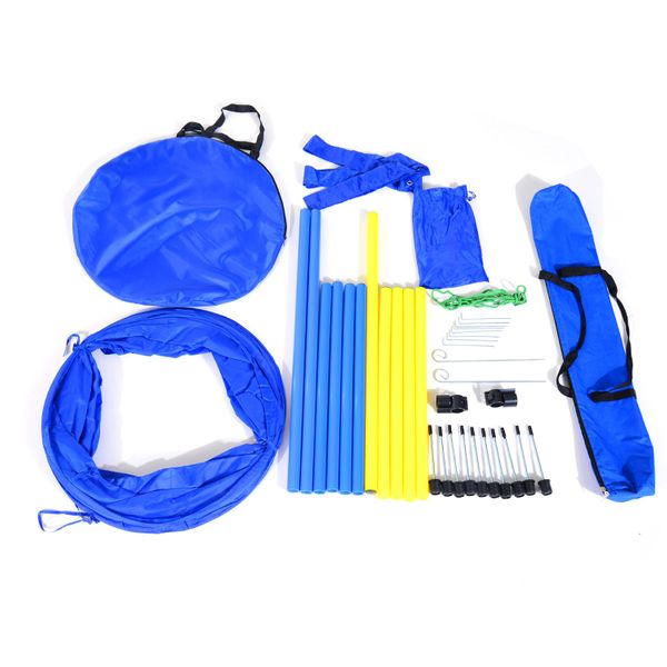 Taupe Shadow PawHut dog agility starter kit with colorful outdoor training toys for pet exercise and agility training.